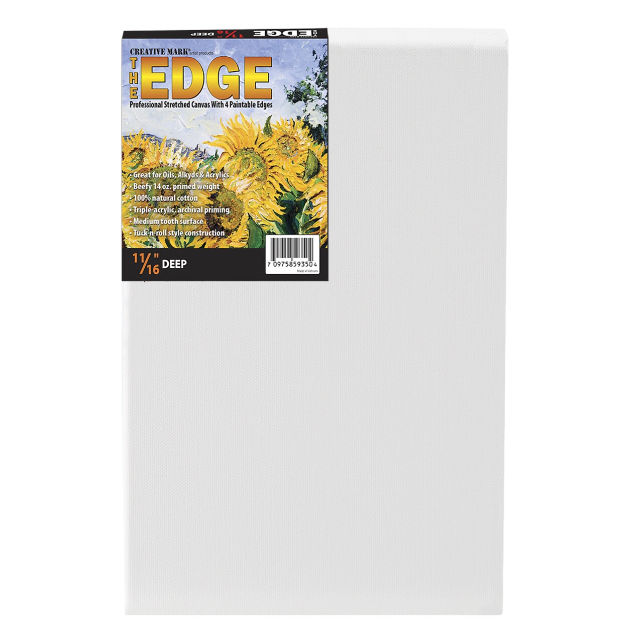 Creative Mark The Edge Deluxe Cotton Stretched Canvas for Painting, 12-Pack, 14oz. Primed Weight, Universal Archival Priming, Medium Tooth, Frameless Artwork Canvas for Painters of All Levels